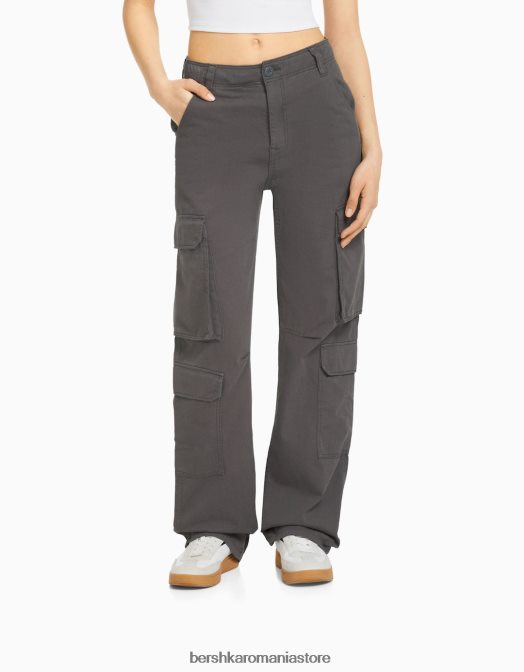 Bershka unisex pantaloni cargo ajustabili cu buzunare multiple gri inchis Z86D3874 îmbrăcăminte