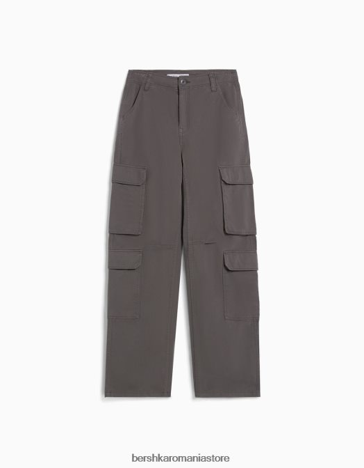 Bershka unisex pantaloni cargo ajustabili cu buzunare multiple gri inchis Z86D3874 îmbrăcăminte