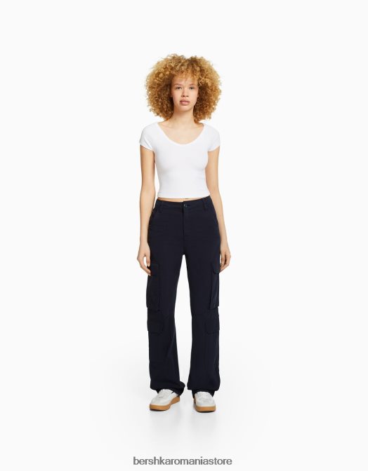 Bershka unisex pantaloni cargo ajustabili cu buzunare multiple marina Z86D3877 îmbrăcăminte