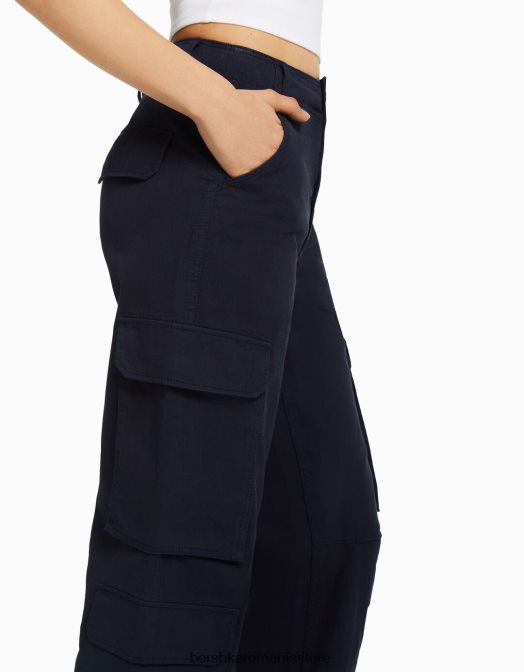 Bershka unisex pantaloni cargo ajustabili cu buzunare multiple marina Z86D3877 îmbrăcăminte