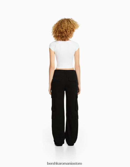 Bershka unisex pantaloni cargo ajustabili cu buzunare multiple negru Z86D3876 îmbrăcăminte