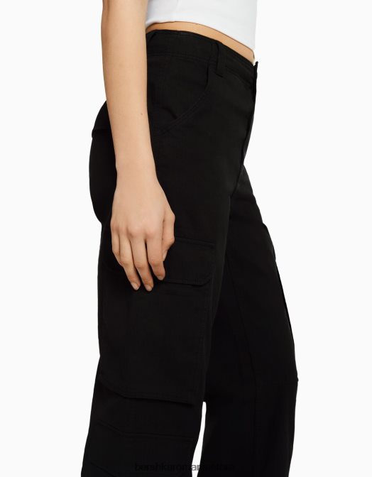 Bershka unisex pantaloni cargo ajustabili cu buzunare multiple negru Z86D3876 îmbrăcăminte
