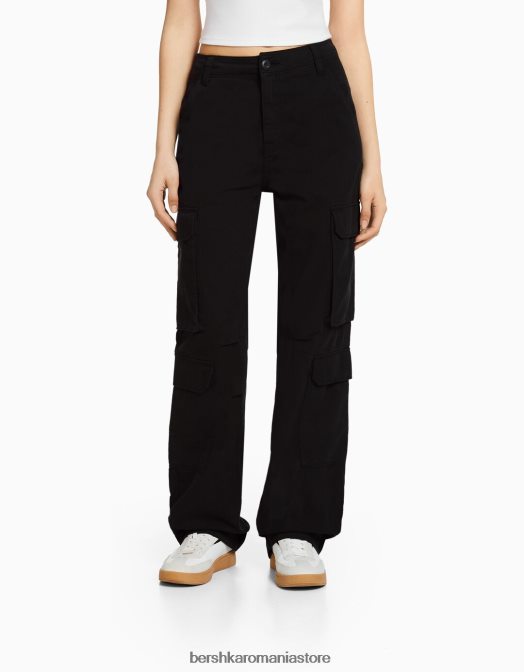 Bershka unisex pantaloni cargo ajustabili cu buzunare multiple negru Z86D3876 îmbrăcăminte