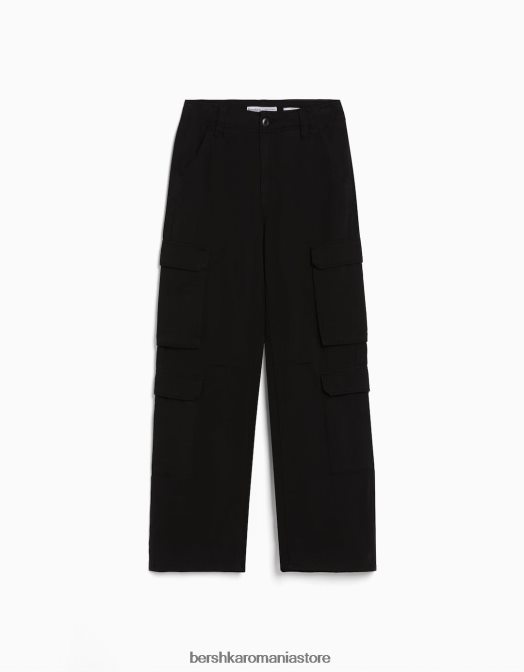 Bershka unisex pantaloni cargo ajustabili cu buzunare multiple negru Z86D3876 îmbrăcăminte