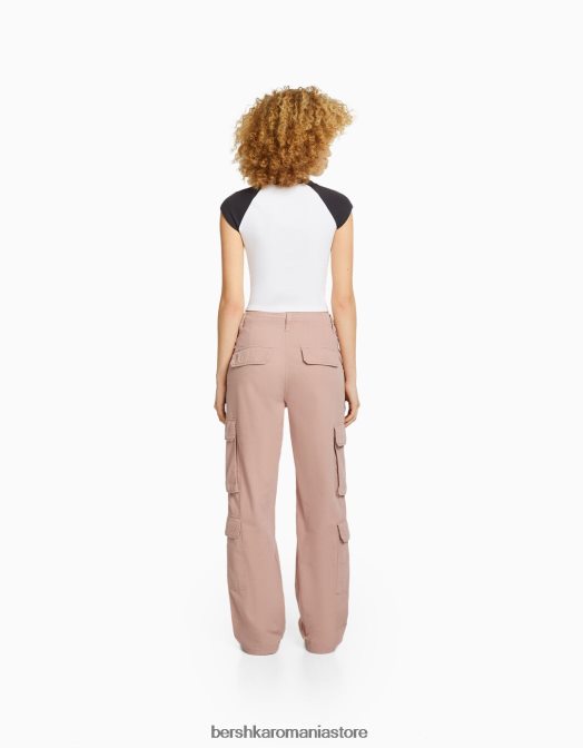 Bershka unisex pantaloni cargo ajustabili cu buzunare multiple roz Z86D3873 îmbrăcăminte