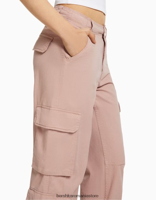 Bershka unisex pantaloni cargo ajustabili cu buzunare multiple roz Z86D3873 îmbrăcăminte
