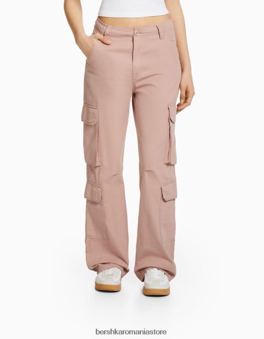 Bershka unisex pantaloni cargo ajustabili cu buzunare multiple roz Z86D3873 îmbrăcăminte