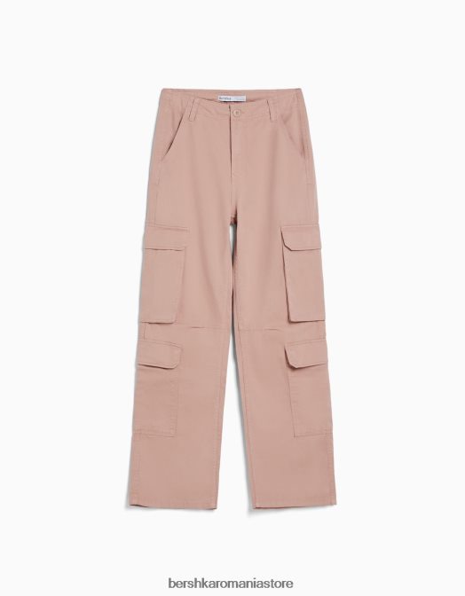 Bershka unisex pantaloni cargo ajustabili cu buzunare multiple roz Z86D3873 îmbrăcăminte