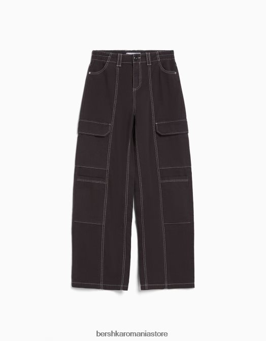 Bershka unisex pantaloni cargo din bumbac cu talie joasă, cu fir de contrast gri inchis Z86D3903 îmbrăcăminte