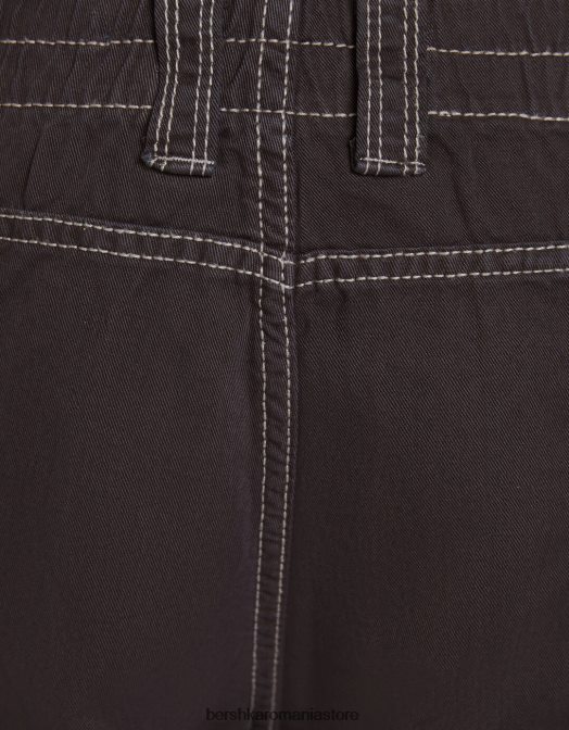 Bershka unisex pantaloni cargo din bumbac cu talie joasă, cu fir de contrast gri inchis Z86D3903 îmbrăcăminte