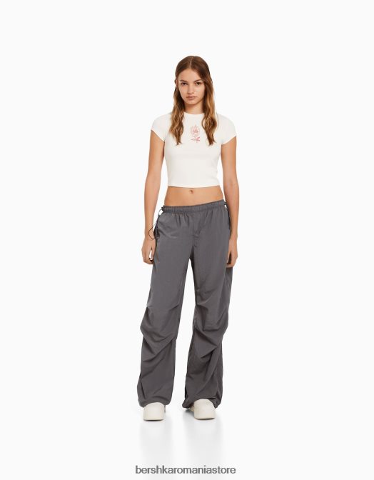 Bershka unisex pantaloni de jogging cu parașuta din nailon gri Z86D3895 îmbrăcăminte