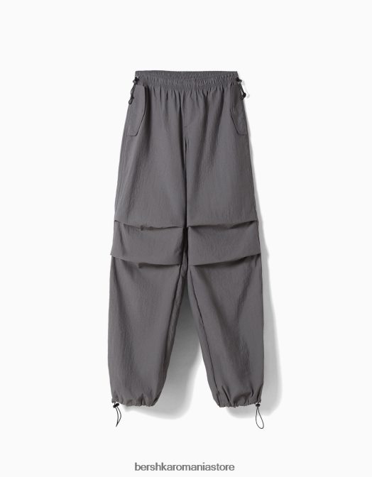 Bershka unisex pantaloni de jogging cu parașuta din nailon gri Z86D3895 îmbrăcăminte