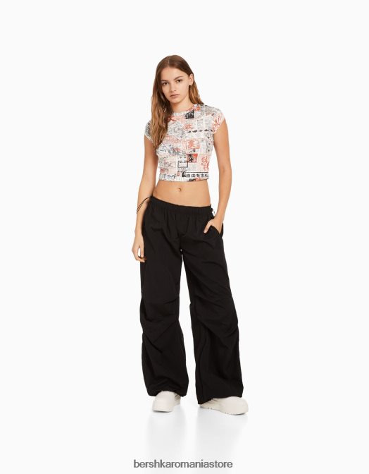 Bershka unisex pantaloni de jogging cu parașuta din nailon negru Z86D3884 îmbrăcăminte