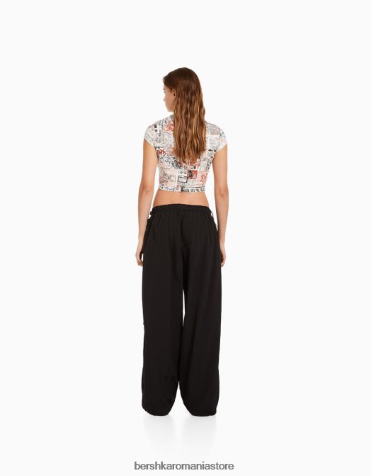 Bershka unisex pantaloni de jogging cu parașuta din nailon negru Z86D3884 îmbrăcăminte
