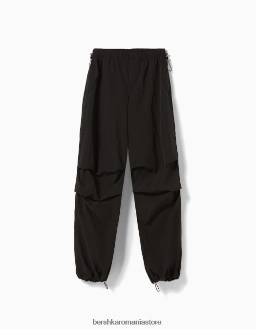 Bershka unisex pantaloni de jogging cu parașuta din nailon negru Z86D3884 îmbrăcăminte