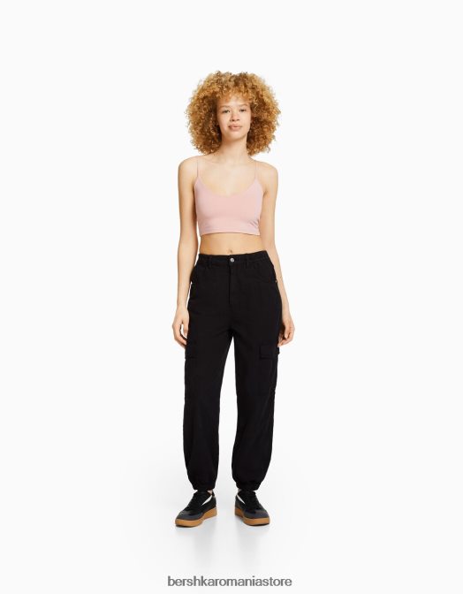 Bershka unisex pantaloni de jogging din bumbac, cu talie încrețită și buzunare negru Z86D3890 îmbrăcăminte