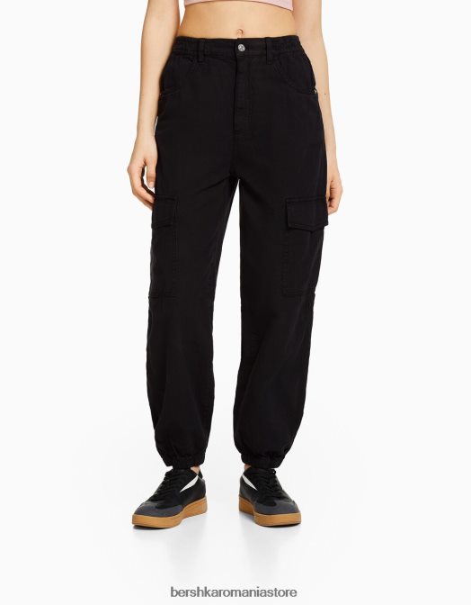 Bershka unisex pantaloni de jogging din bumbac, cu talie încrețită și buzunare negru Z86D3890 îmbrăcăminte