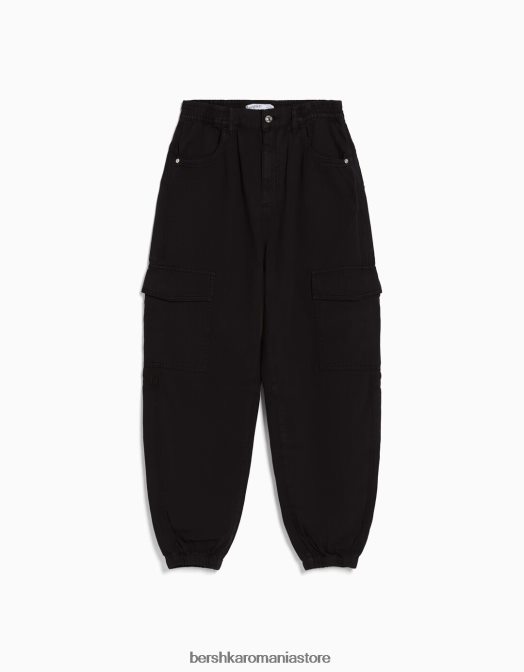 Bershka unisex pantaloni de jogging din bumbac, cu talie încrețită și buzunare negru Z86D3890 îmbrăcăminte