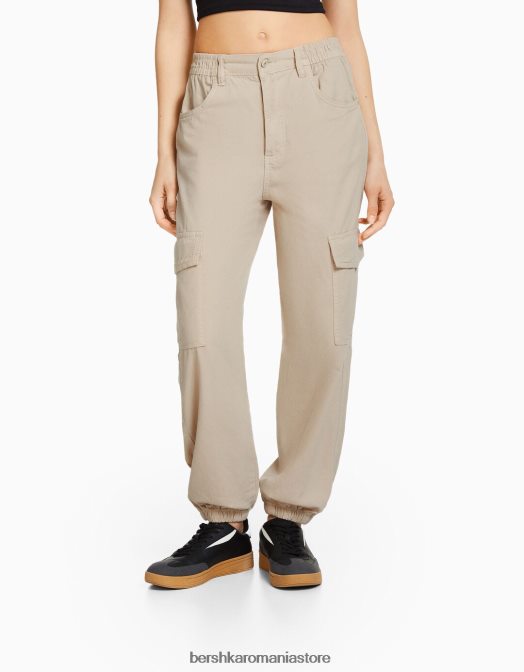 Bershka unisex pantaloni de jogging din bumbac, cu talie încrețită și buzunare nisip Z86D3891 îmbrăcăminte
