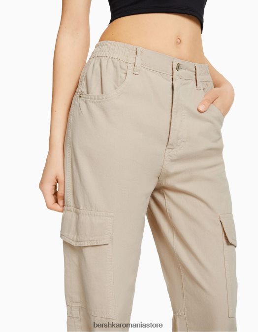 Bershka unisex pantaloni de jogging din bumbac, cu talie încrețită și buzunare nisip Z86D3891 îmbrăcăminte