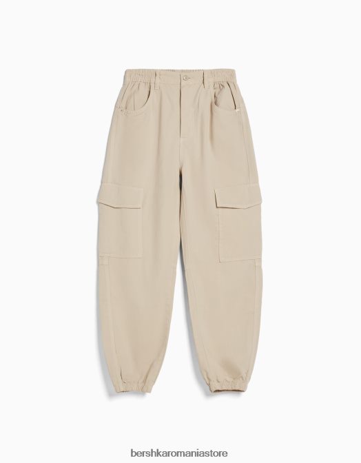 Bershka unisex pantaloni de jogging din bumbac, cu talie încrețită și buzunare nisip Z86D3891 îmbrăcăminte