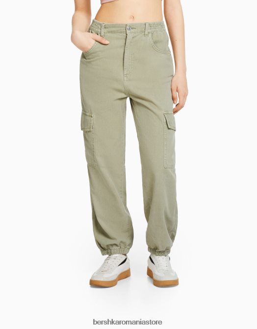 Bershka unisex pantaloni de jogging din bumbac, cu talie încrețită și buzunare verde Z86D3889 îmbrăcăminte