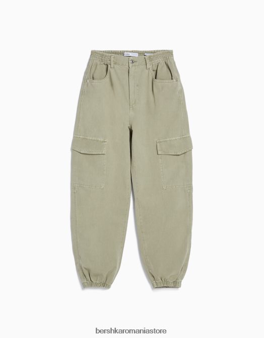 Bershka unisex pantaloni de jogging din bumbac, cu talie încrețită și buzunare verde Z86D3889 îmbrăcăminte