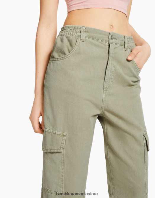 Bershka unisex pantaloni de jogging din bumbac, cu talie încrețită și buzunare verde Z86D3892 îmbrăcăminte
