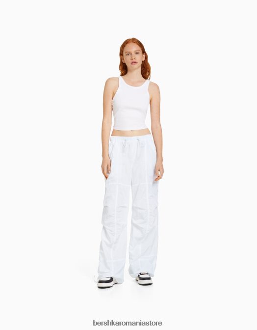 Bershka unisex pantaloni de nailon cu parașuta alb Z86D3893 îmbrăcăminte