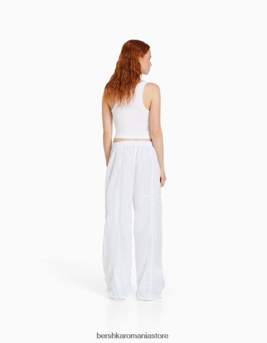 Bershka unisex pantaloni de nailon cu parașuta alb Z86D3893 îmbrăcăminte