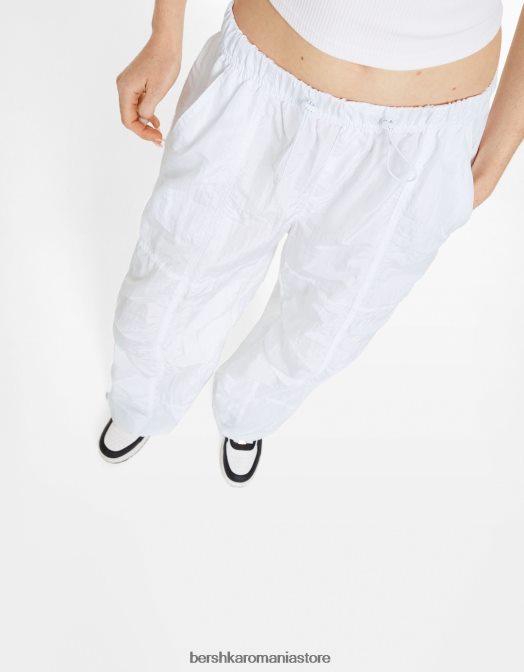 Bershka unisex pantaloni de nailon cu parașuta alb Z86D3893 îmbrăcăminte