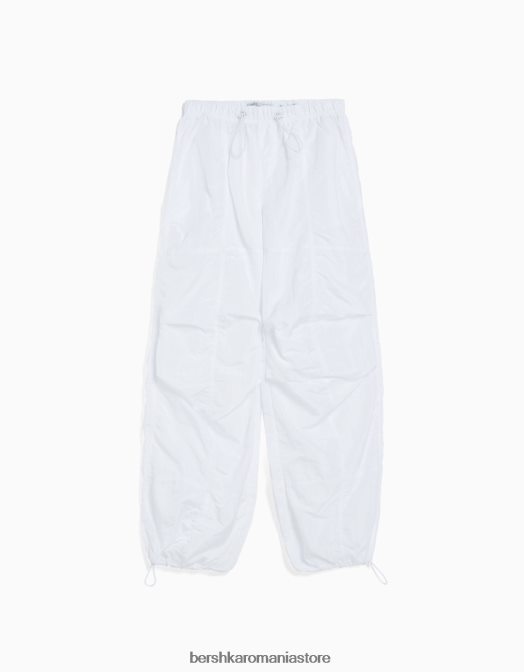 Bershka unisex pantaloni de nailon cu parașuta alb Z86D3893 îmbrăcăminte