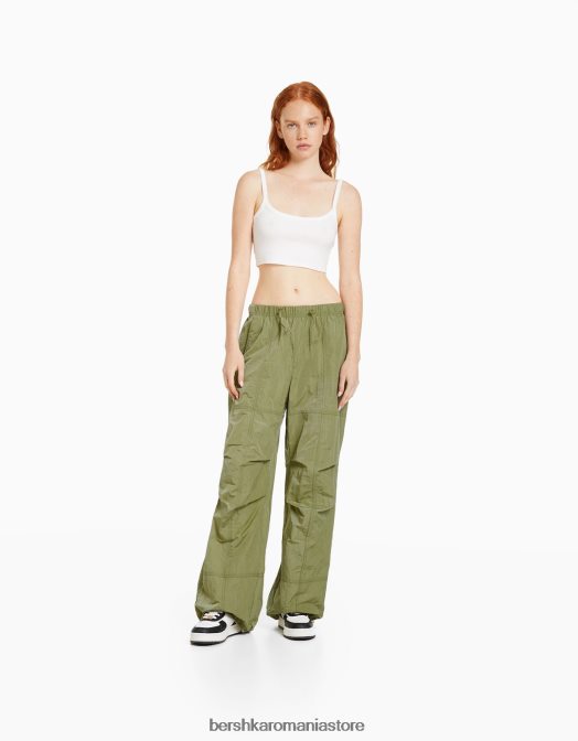 Bershka unisex pantaloni de nailon cu parașuta kaki Z86D3885 îmbrăcăminte