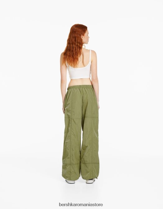 Bershka unisex pantaloni de nailon cu parașuta kaki Z86D3885 îmbrăcăminte