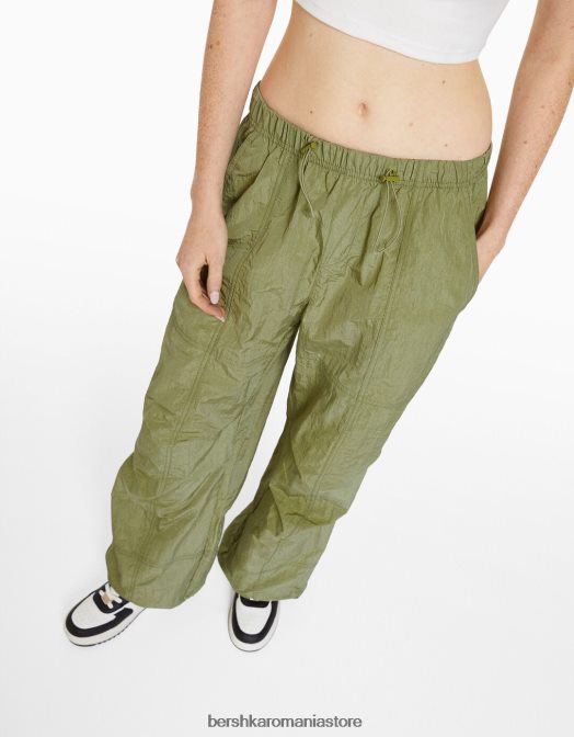 Bershka unisex pantaloni de nailon cu parașuta kaki Z86D3885 îmbrăcăminte