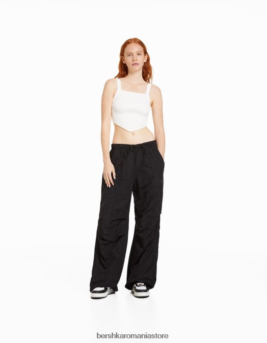 Bershka unisex pantaloni de nailon cu parașuta negru Z86D3896 îmbrăcăminte