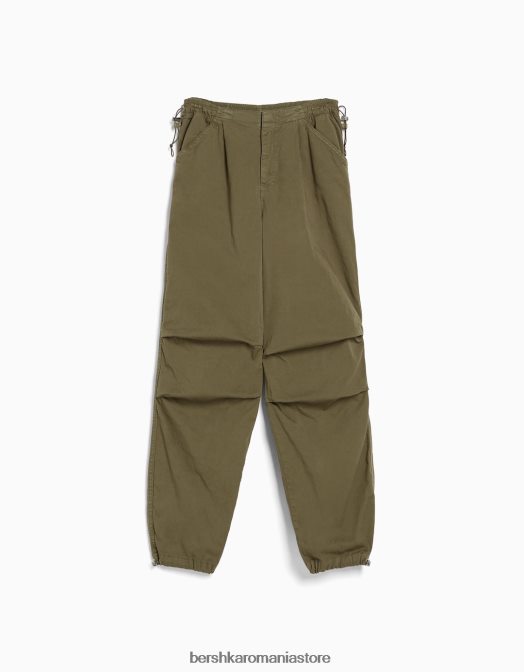 Bershka unisex pantaloni de trening cu parașută largi kaki Z86D3886 îmbrăcăminte