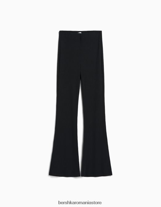 Bershka unisex pantaloni pantaloni evazați cu coaste gri inchis Z86D3880 îmbrăcăminte