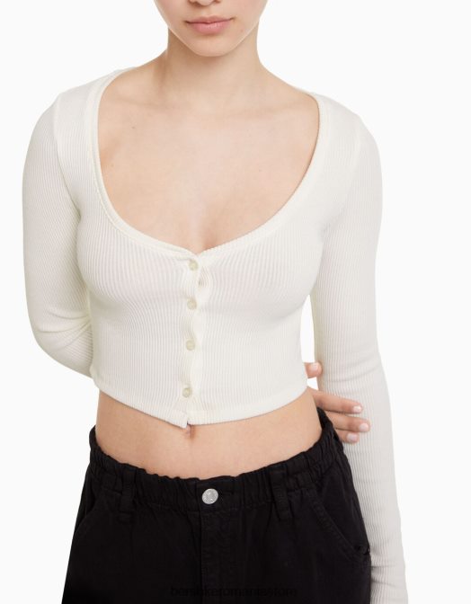 Bershka unisex cardigan cu nasturi alb Z86D4141 îmbrăcăminte