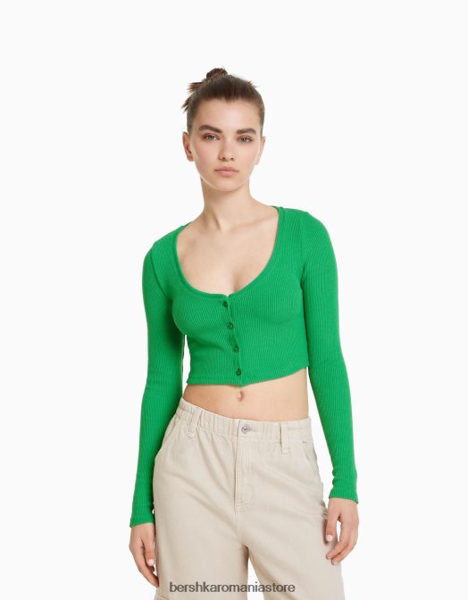 Bershka unisex cardigan cu nasturi verde Z86D4142 îmbrăcăminte