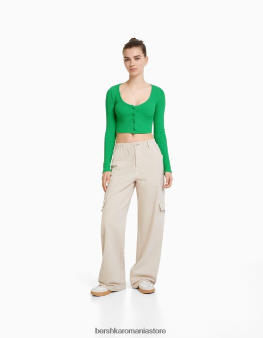 Bershka unisex cardigan cu nasturi verde Z86D4142 îmbrăcăminte