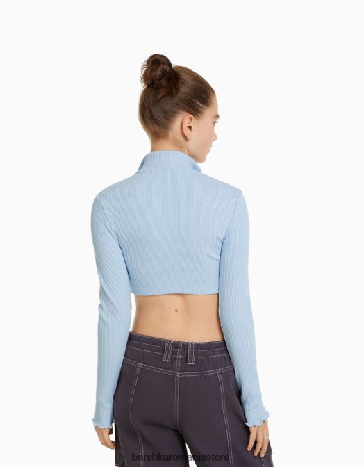 Bershka unisex cardigan decupat cu gât înalt, cu fermoar albastru deschis Z86D4145 îmbrăcăminte