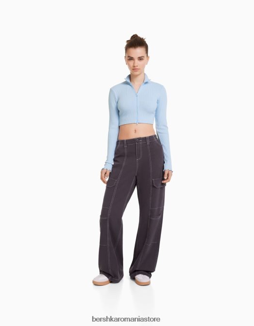 Bershka unisex cardigan decupat cu gât înalt, cu fermoar albastru deschis Z86D4145 îmbrăcăminte