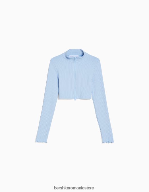 Bershka unisex cardigan decupat cu gât înalt, cu fermoar albastru deschis Z86D4145 îmbrăcăminte