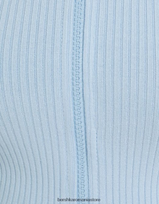 Bershka unisex cardigan decupat cu gât înalt, cu fermoar albastru deschis Z86D4145 îmbrăcăminte