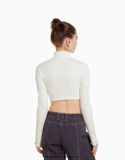 Bershka unisex cardigan decupat cu gât înalt, cu fermoar aproape alb Z86D4123 îmbrăcăminte