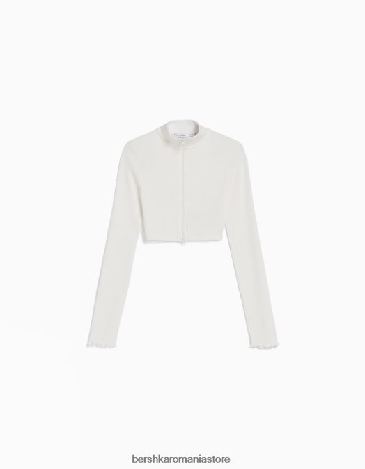 Bershka unisex cardigan decupat cu gât înalt, cu fermoar aproape alb Z86D4123 îmbrăcăminte