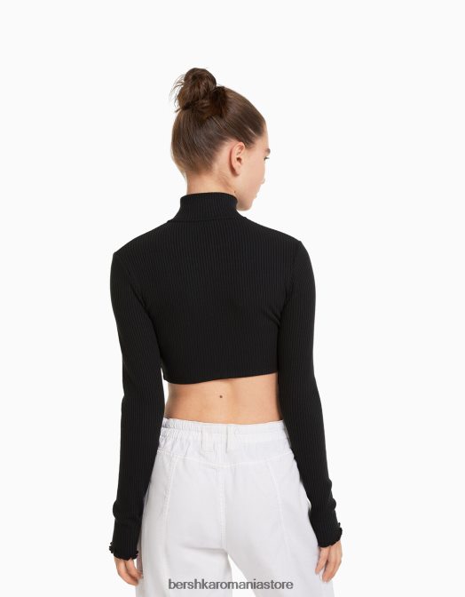 Bershka unisex cardigan decupat cu gât înalt, cu fermoar gri inchis Z86D4122 îmbrăcăminte