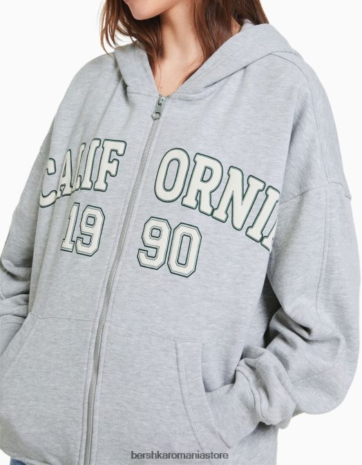 Bershka unisex hanorac supradimensionat imprimat cu fermoar gri Z86D4135 îmbrăcăminte