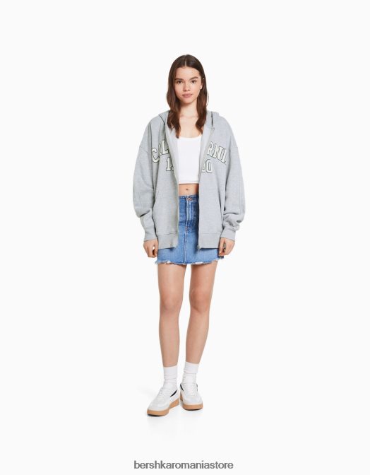 Bershka unisex hanorac supradimensionat imprimat cu fermoar gri Z86D4135 îmbrăcăminte